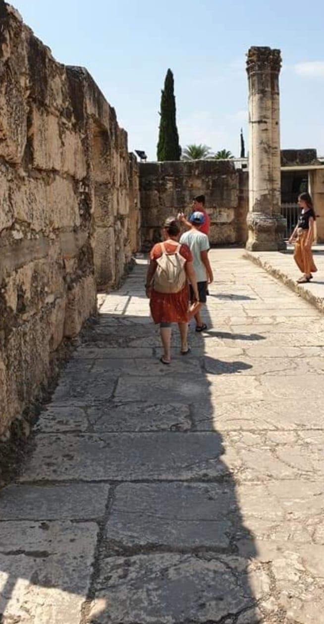 מטיילים בשביל אבן לאורך חומה עתיקה, בסיור מודרך עם קובי פליישמן